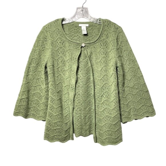 Vintage Tweeds Green Angora Wool Blend Loose Knit Cardigan Sweater Women's M - Picture 1 of 7